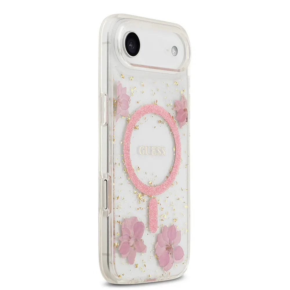 Apple iPhone 17 Air Kılıf Guess Orjinal Lisanslı M-safe Şarj Özellikli Transparan Resin Flowers Kapak