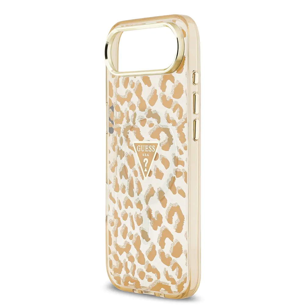 iPhone 17 Air MagSafe Uyumlu Simli Leopar Desenli Kılıf - Guess