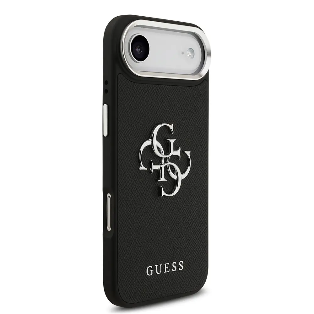iPhone 17 Air Kılıf, Guess Lisanslı PU Deri Büyük Metal Logo - Siyah