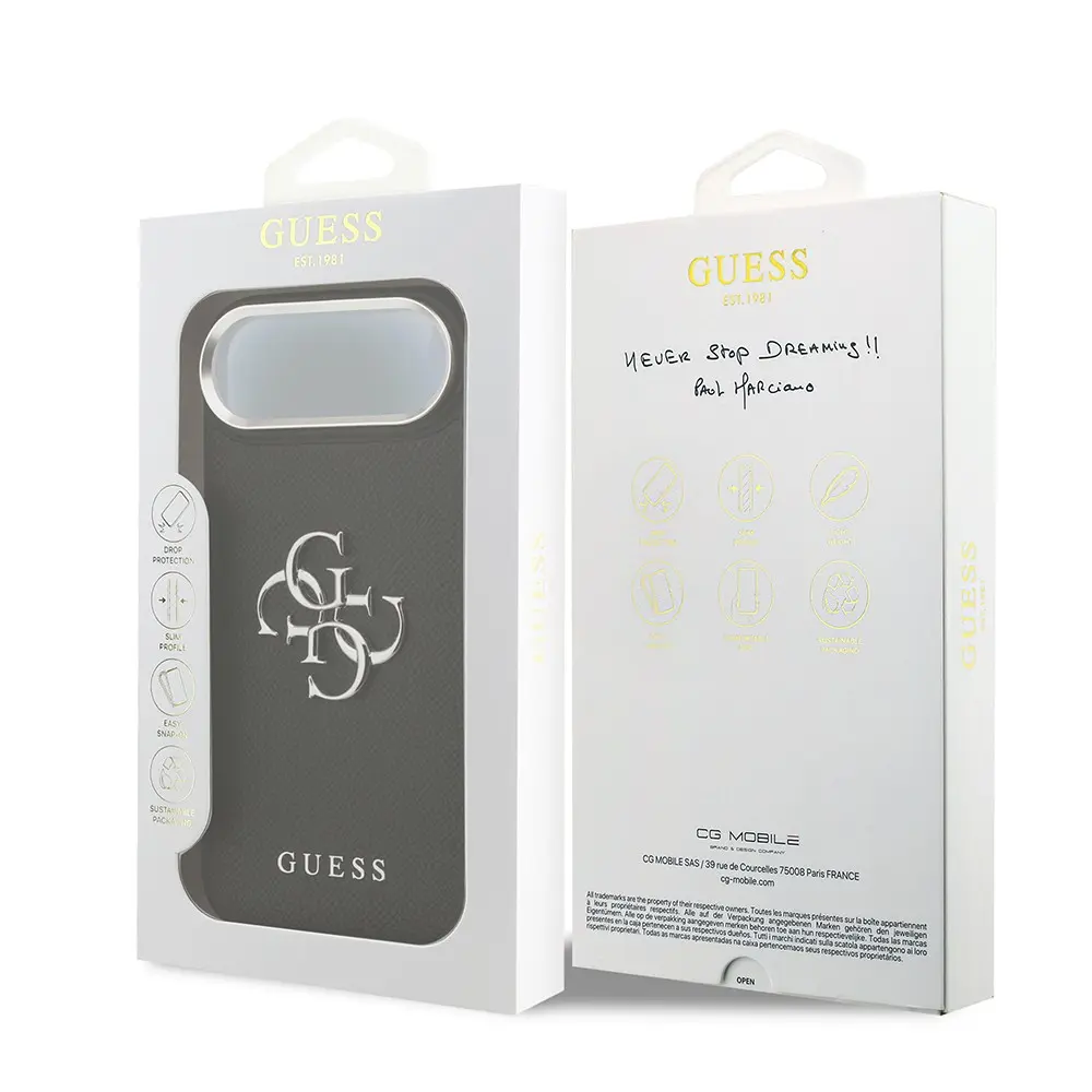 iPhone 17 Air Kılıf, Guess Lisanslı PU Deri Büyük Metal Logo - Siyah