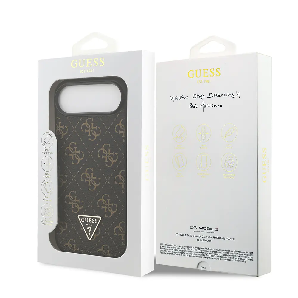 iPhone 17 Air PU Deri Kılıf - Guess 4G Desenli Üçgen Logolu