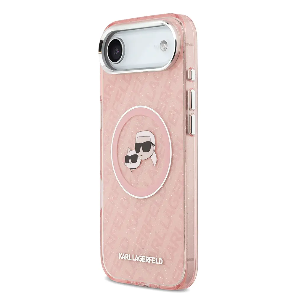 Apple iPhone 17 Air Kılıf Karl Lagerfeld Orjinal Lisanslı Parlayan Simli Karl & Choupette Heads Kapak