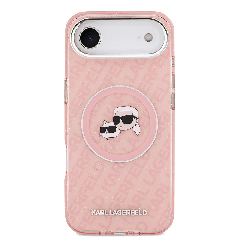 Apple iPhone 17 Air Kılıf Karl Lagerfeld Orjinal Lisanslı Parlayan Simli Karl & Choupette Heads Kapak