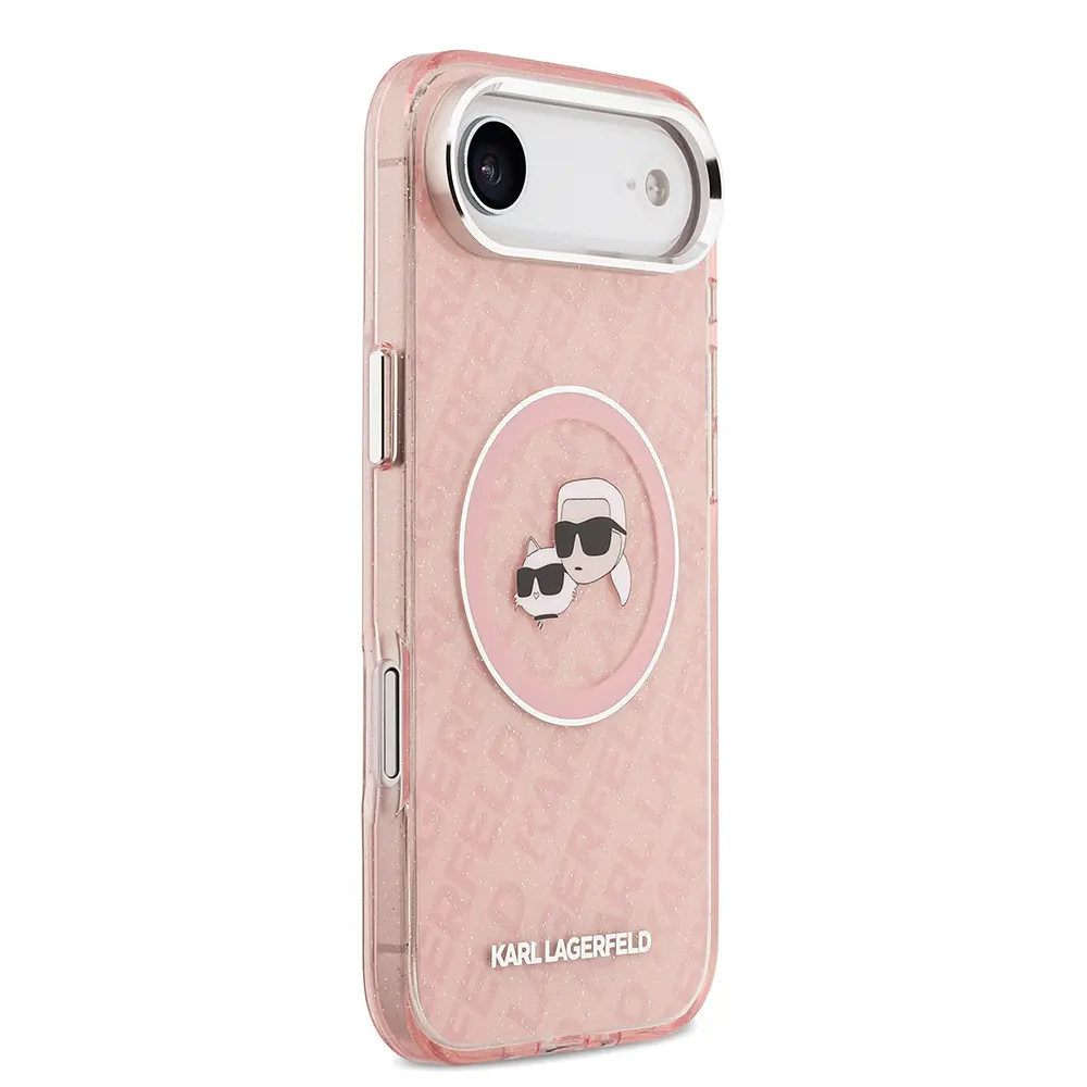 Apple iPhone 17 Air Kılıf Karl Lagerfeld Orjinal Lisanslı Parlayan Simli Karl & Choupette Heads Kapak