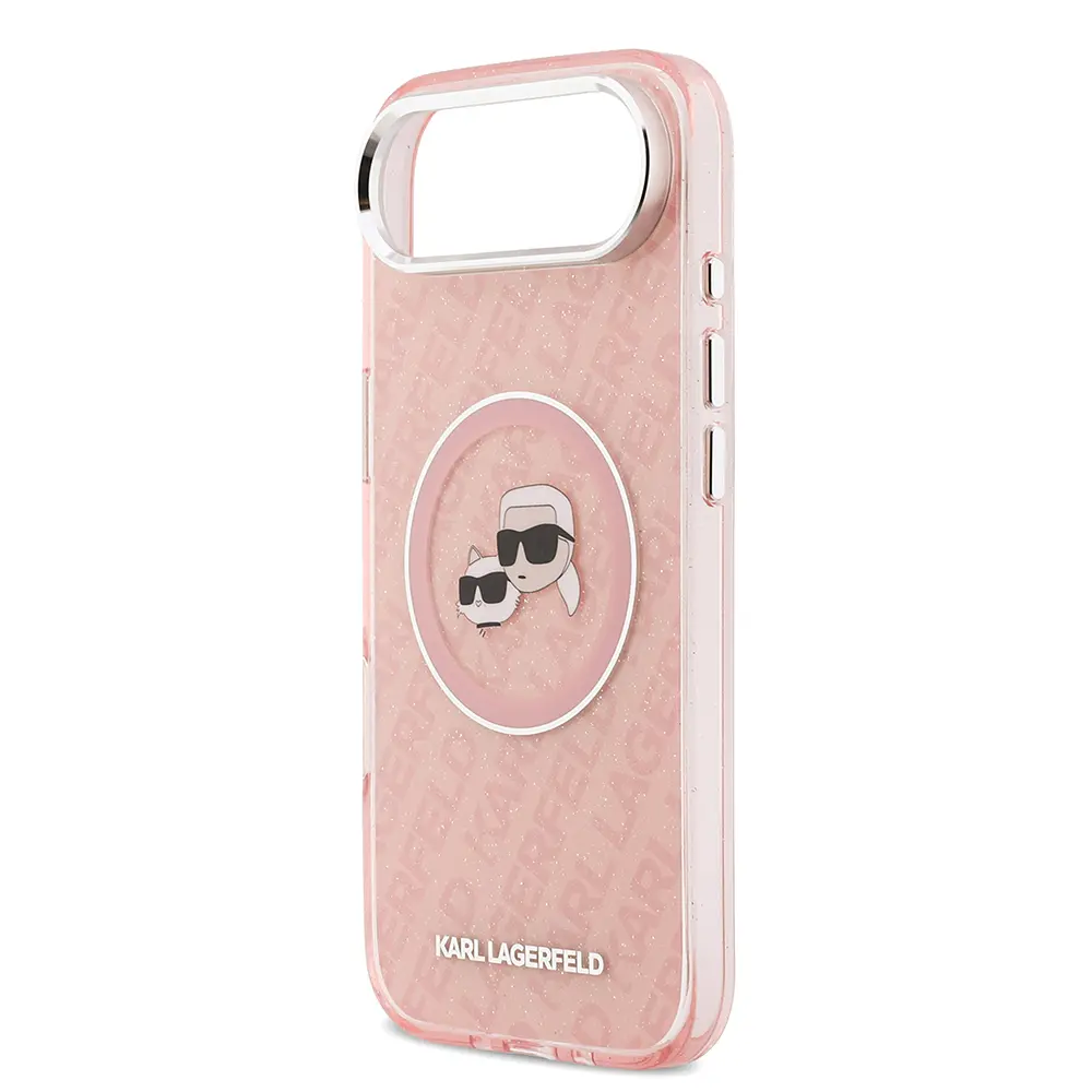 Apple iPhone 17 Air Kılıf Karl Lagerfeld Orjinal Lisanslı Parlayan Simli Karl & Choupette Heads Kapak