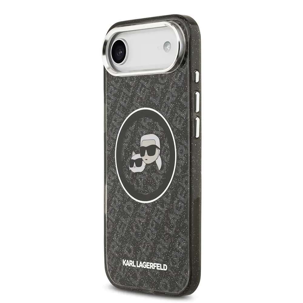 Apple iPhone 17 Air Kılıf Karl Lagerfeld Orjinal Lisanslı Parlayan Simli Karl & Choupette Heads Kapak