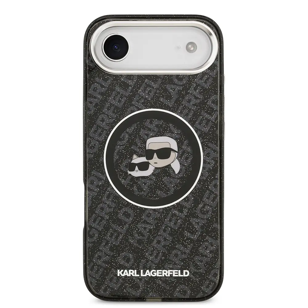 Apple iPhone 17 Air Kılıf Karl Lagerfeld Orjinal Lisanslı Parlayan Simli Karl & Choupette Heads Kapak