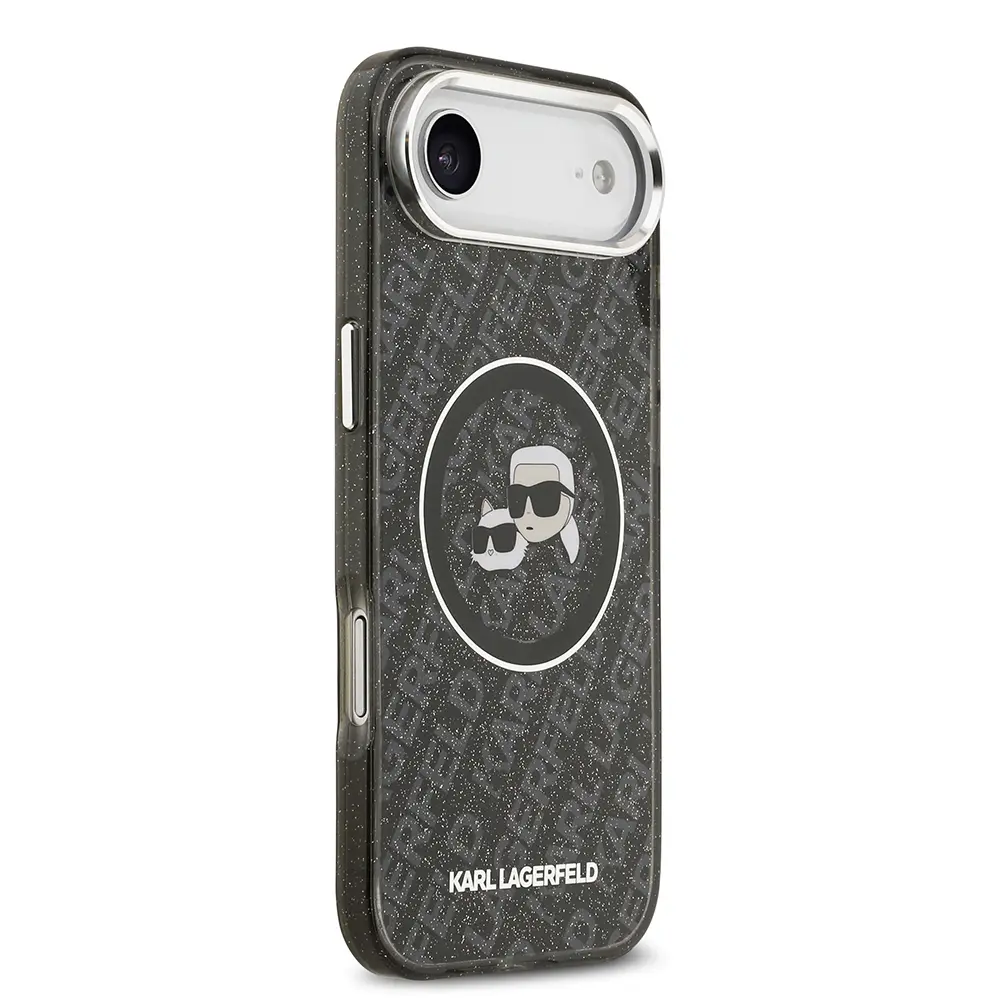 Apple iPhone 17 Air Kılıf Karl Lagerfeld Orjinal Lisanslı Parlayan Simli Karl & Choupette Heads Kapak