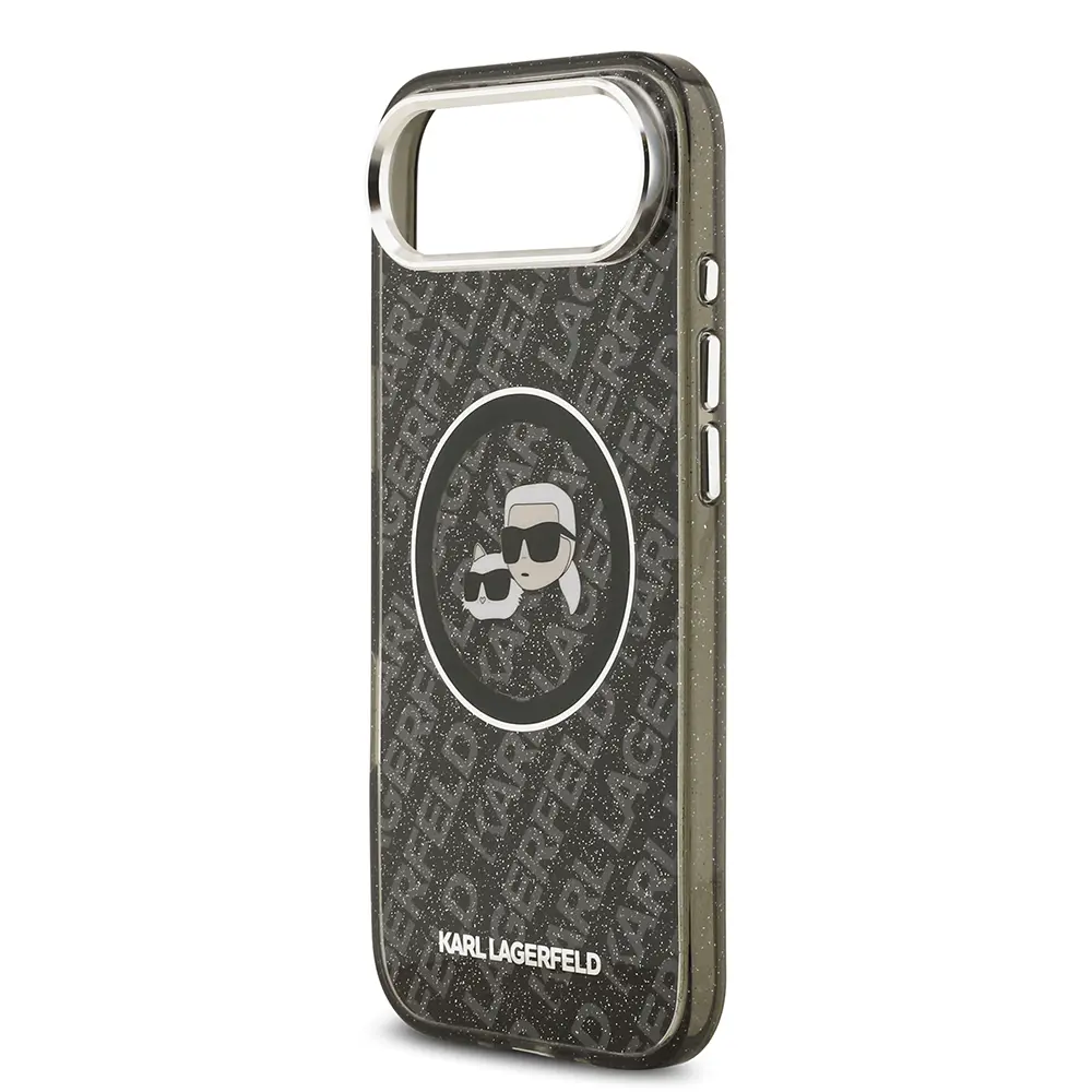 Apple iPhone 17 Air Kılıf Karl Lagerfeld Orjinal Lisanslı Parlayan Simli Karl & Choupette Heads Kapak