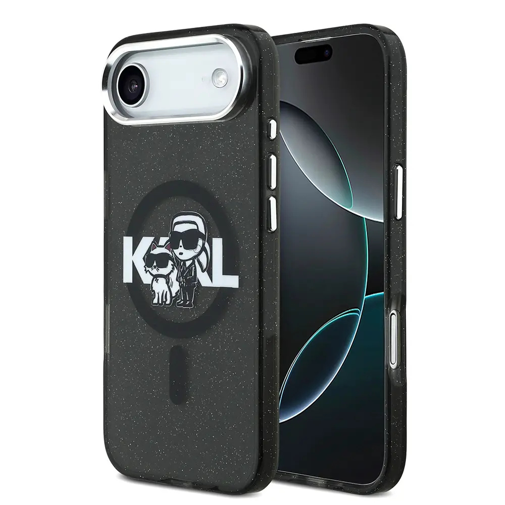 iPhone 17 Air Kılıf, Parlayan Simli Karl & Choupette Sketch Logo - Karl Lagerfeld