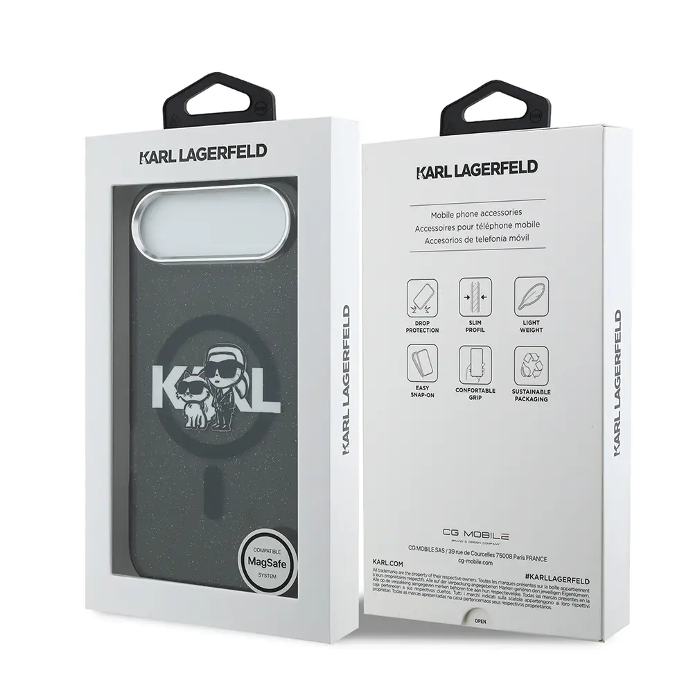 iPhone 17 Air Kılıf, Parlayan Simli Karl & Choupette Sketch Logo - Karl Lagerfeld