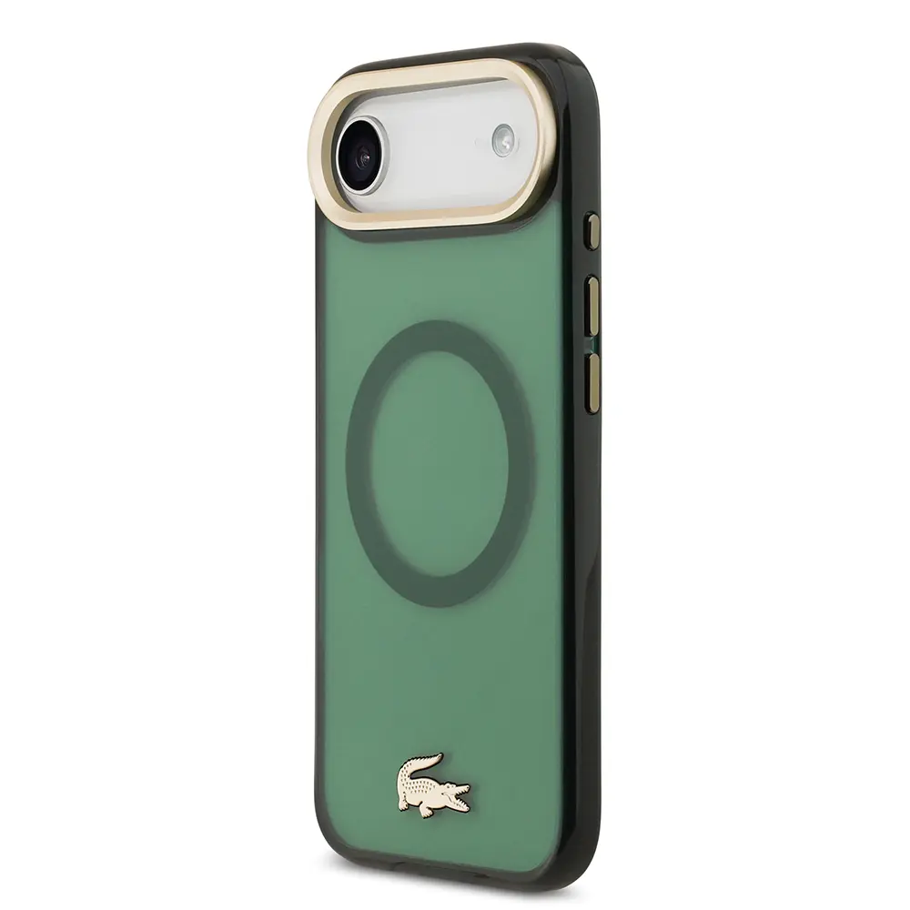 Apple iPhone 17 Air Kılıf Lacoste Orjinal Lisanslı M-safe Şarj Özellikli Gold Timsah Logolu Buzlu Kapak
