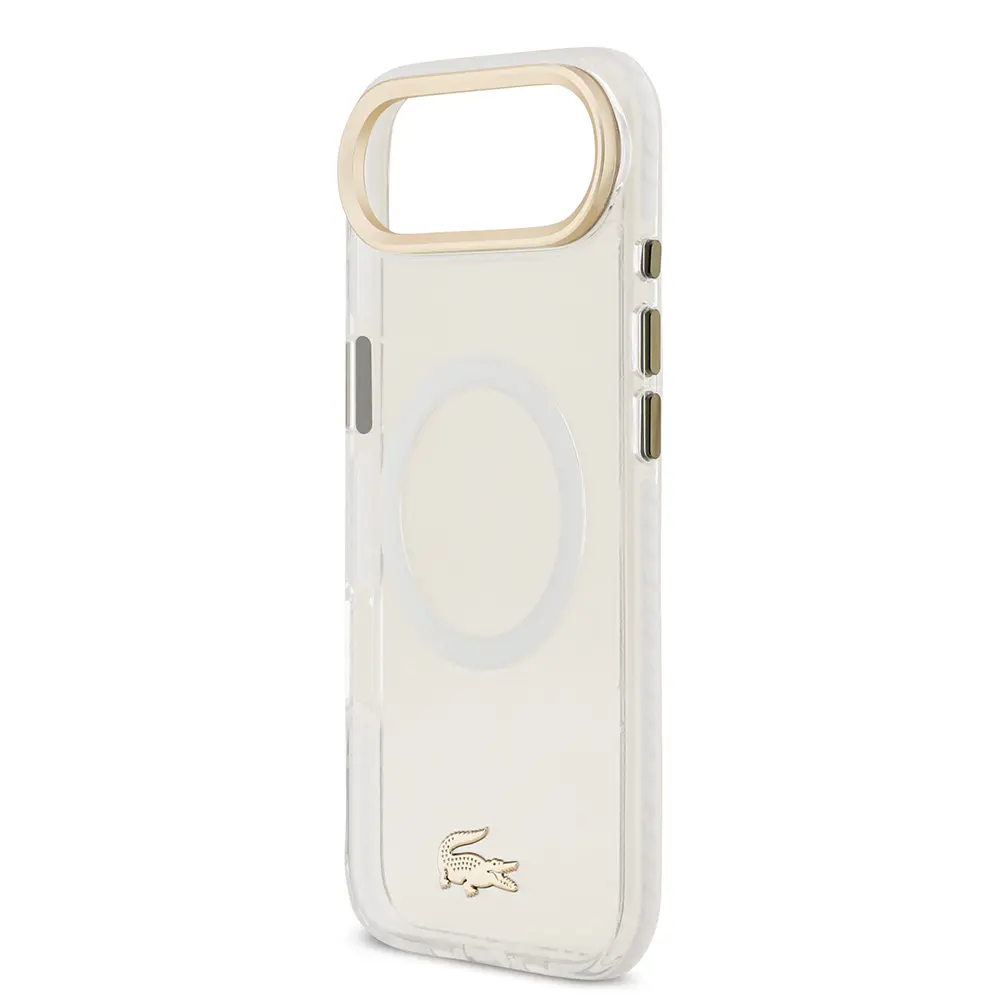 Apple iPhone 17 Air Kılıf Lacoste Orjinal Lisanslı M-safe Şarj Özellikli Gold Timsah Logolu Buzlu Kapak