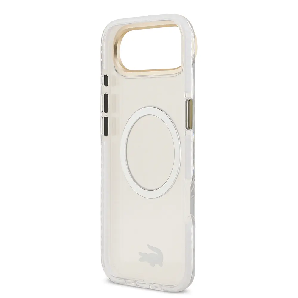 Apple iPhone 17 Air Kılıf Lacoste Orjinal Lisanslı M-safe Şarj Özellikli Gold Timsah Logolu Buzlu Kapak