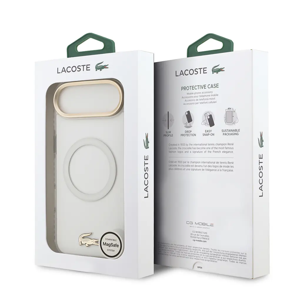 Apple iPhone 17 Air Kılıf Lacoste Orjinal Lisanslı M-safe Şarj Özellikli Gold Timsah Logolu Buzlu Kapak