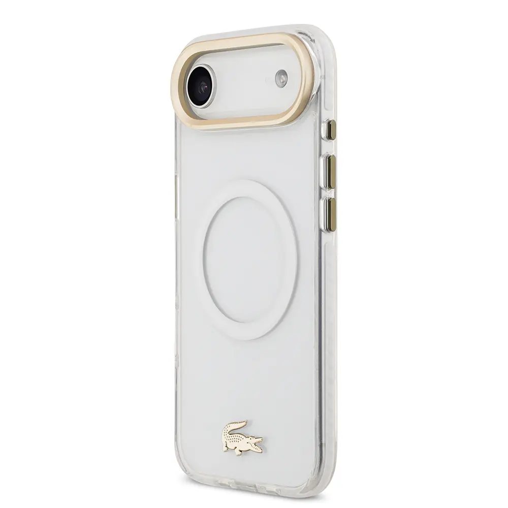 Apple iPhone 17 Air Kılıf Lacoste Orjinal Lisanslı M-safe Şarj Özellikli Gold Timsah Logolu Buzlu Kapak