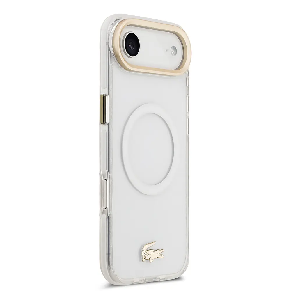 Apple iPhone 17 Air Kılıf Lacoste Orjinal Lisanslı M-safe Şarj Özellikli Gold Timsah Logolu Buzlu Kapak
