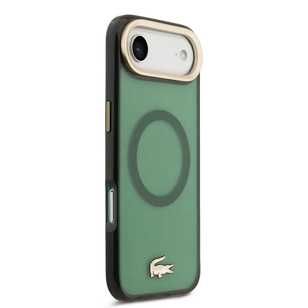 Apple iPhone 17 Air Kılıf Lacoste Orjinal Lisanslı M-safe Şarj Özellikli Gold Timsah Logolu Buzlu Kapak