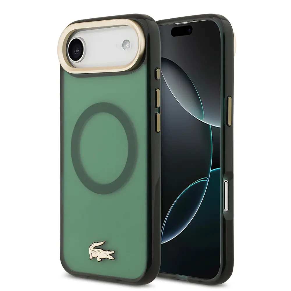 Apple iPhone 17 Air Kılıf Lacoste Orjinal Lisanslı M-safe Şarj Özellikli Gold Timsah Logolu Buzlu Kapak