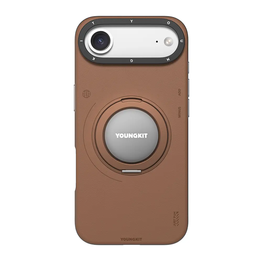 iPhone 17 Air MagSafe Uyumlu 360 Derece Standlı Mat Deri Kılıf - Youngkit Tech Leather