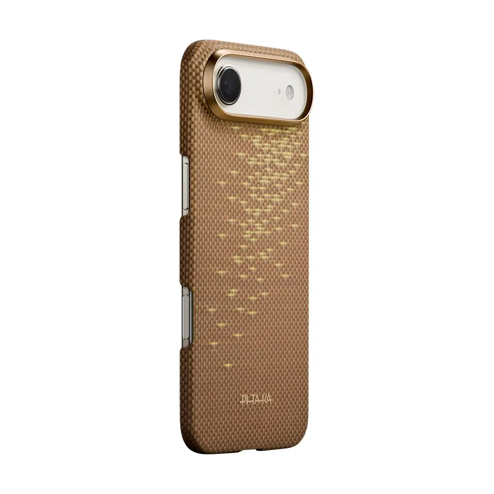 Apple iPhone 17 Air Kılıf M-safe Şarj Özellikli Aramid Karbon Fiber Pitaka Glints of Gold Ultra Slim Serisi Kapak