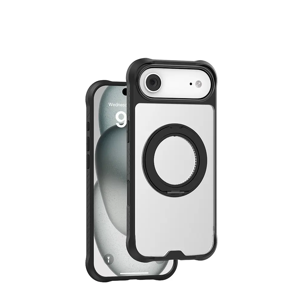 Apple iPhone 17 Air Kılıf M-safe Şarj Özellikli Parmak Ring Standlı Airbag Tasarımlı Mutural Obsidian Serisi Kapak