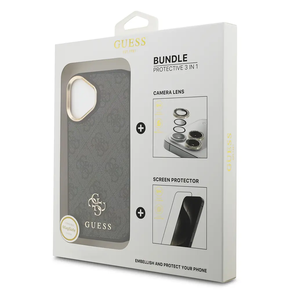iPhone 17 Guess Lisanslı 4G Logolu Kılıf + Ekran ve Lens Koruyucu Set