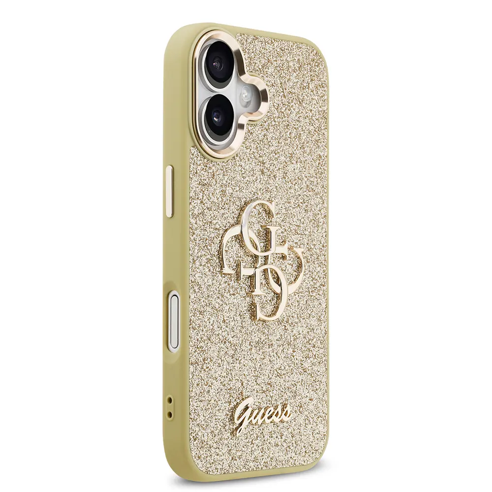 iPhone 17 Glitter Kapak, Büyük Metal Kamera Çerçeveli - Guess 4G Logolu