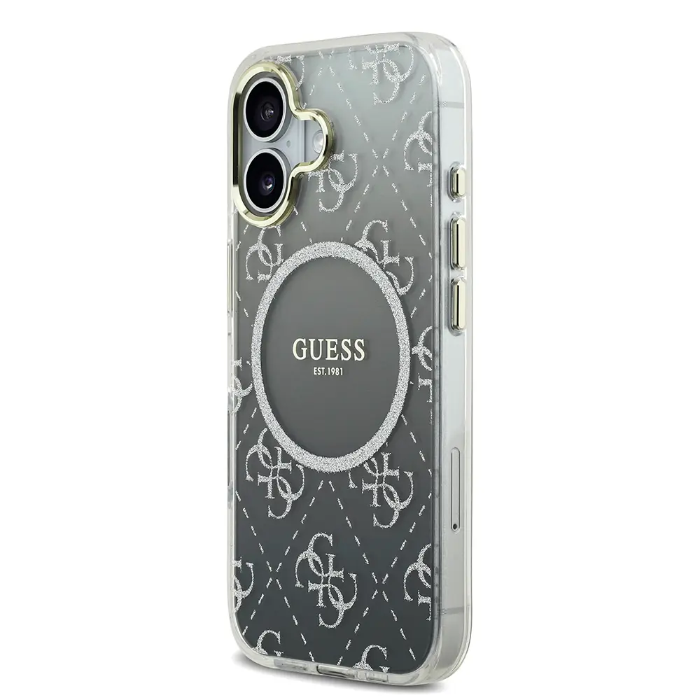 iPhone 17 MagSafe Uyumlu Simli Silikon Kılıf - Guess 4G Desenli