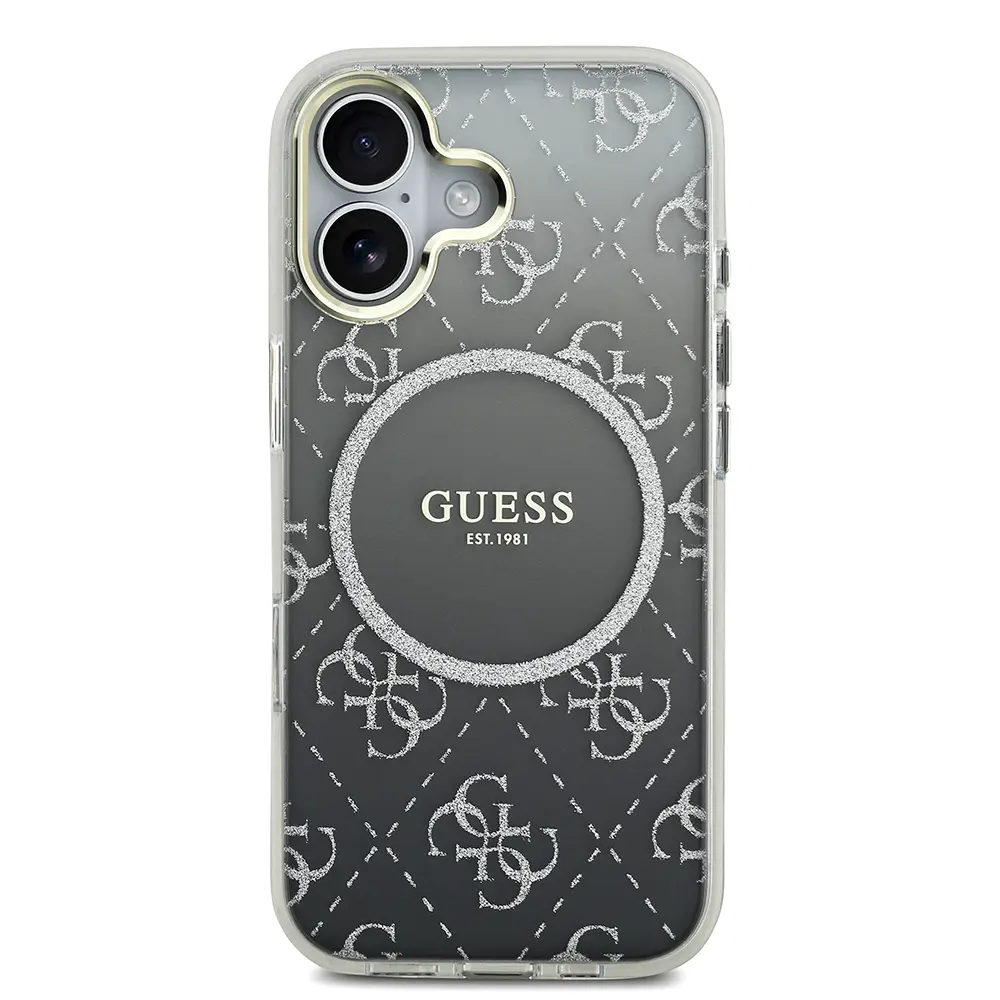 iPhone 17 MagSafe Uyumlu Simli Silikon Kılıf - Guess 4G Desenli