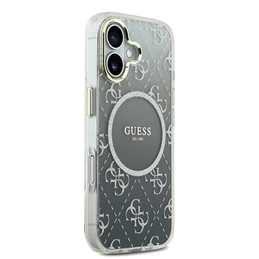 iPhone 17 MagSafe Uyumlu Simli Silikon Kılıf - Guess 4G Desenli