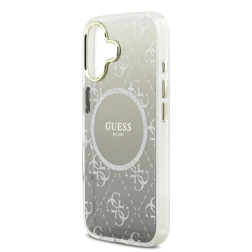 iPhone 17 MagSafe Uyumlu Simli Silikon Kılıf - Guess 4G Desenli