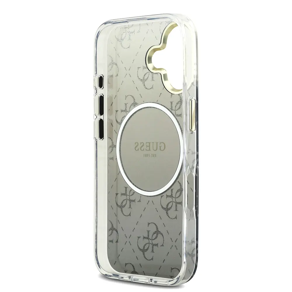 iPhone 17 MagSafe Uyumlu Simli Silikon Kılıf - Guess 4G Desenli