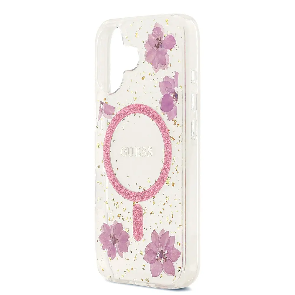 iPhone 17 MagSafe Uyumlu Şeffaf Kılıf - Guess Resin Flowers