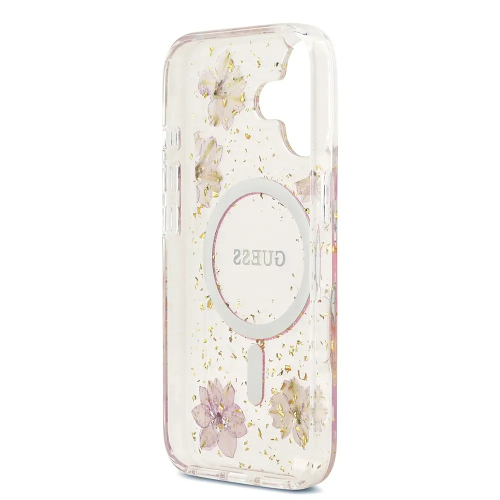 iPhone 17 MagSafe Uyumlu Şeffaf Kılıf - Guess Resin Flowers