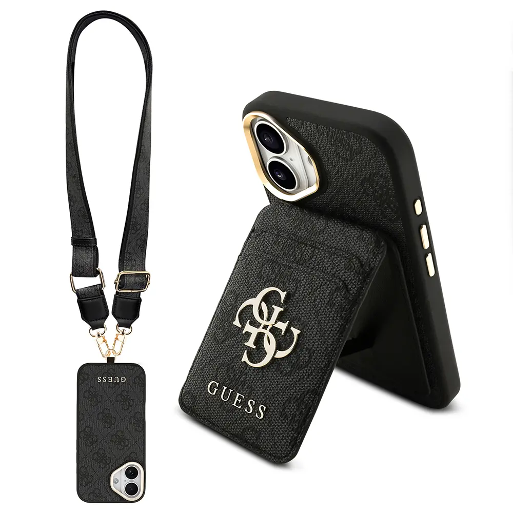 iPhone 17 MagSafe Uyumlu Askılı ve Kartlıklı Kılıf - Guess 4G Logo