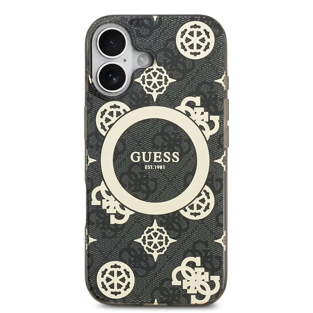 Apple iPhone 17 Kılıf Guess Orjinal Lisanslı M-safe Şarj Özellikli IML Peony ve 4G Desenli Klasik Logolu Kapak