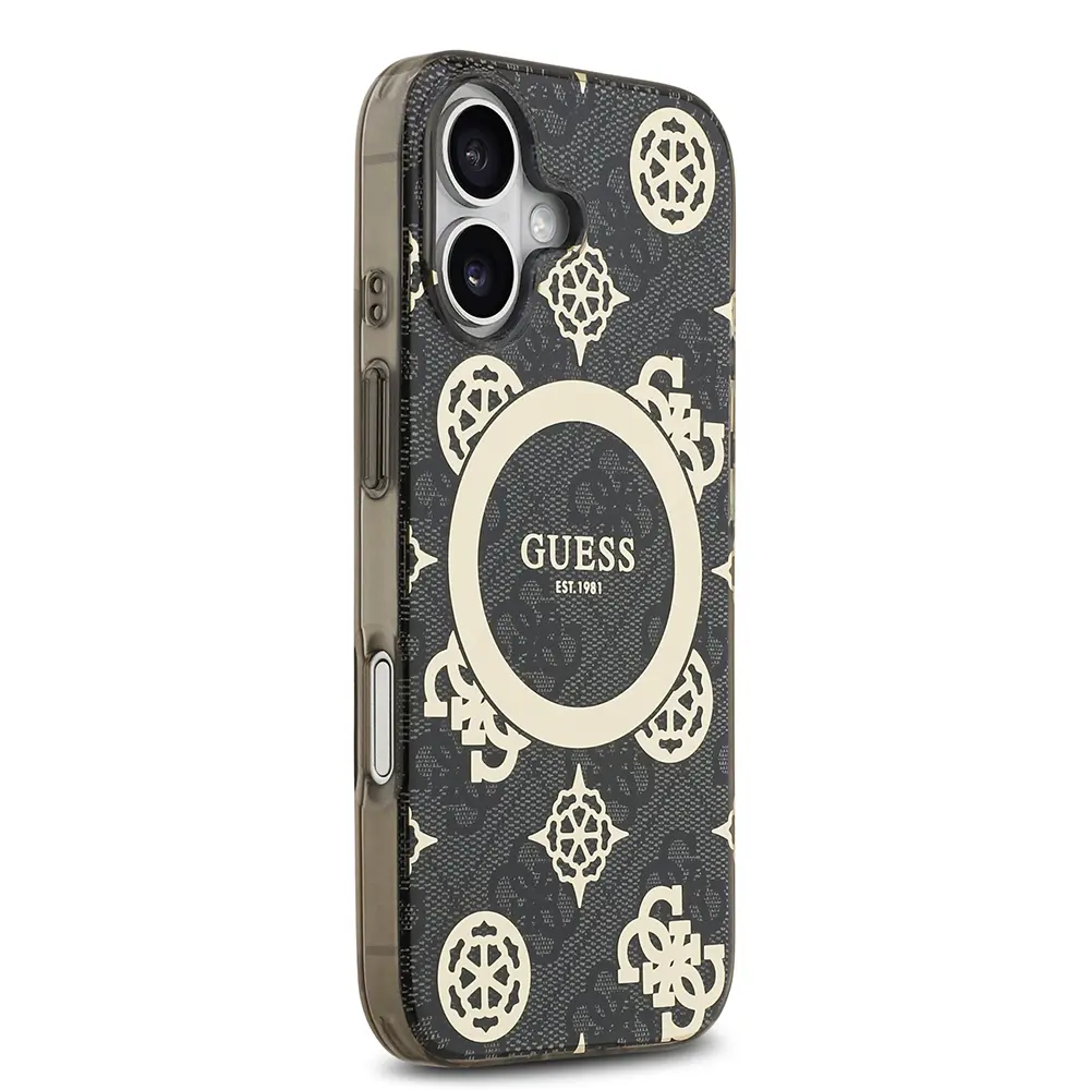 Apple iPhone 17 Kılıf Guess Orjinal Lisanslı M-safe Şarj Özellikli IML Peony ve 4G Desenli Klasik Logolu Kapak