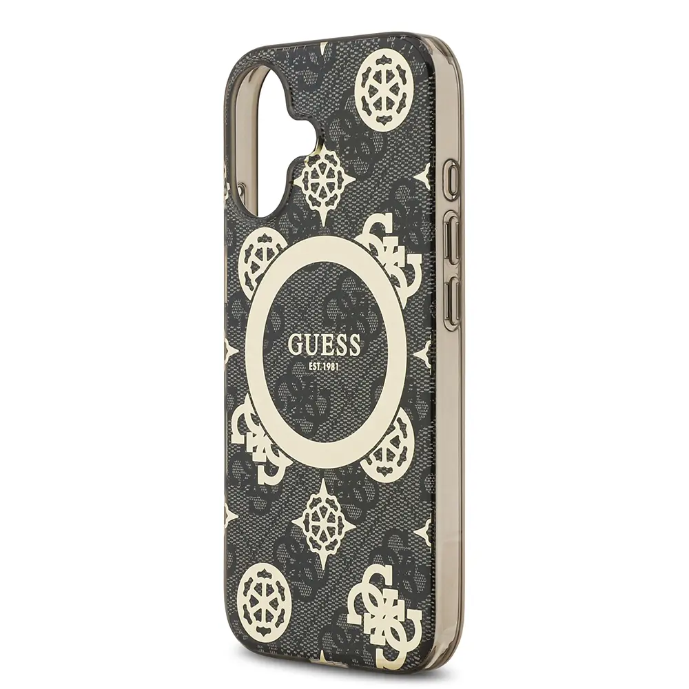 Apple iPhone 17 Kılıf Guess Orjinal Lisanslı M-safe Şarj Özellikli IML Peony ve 4G Desenli Klasik Logolu Kapak