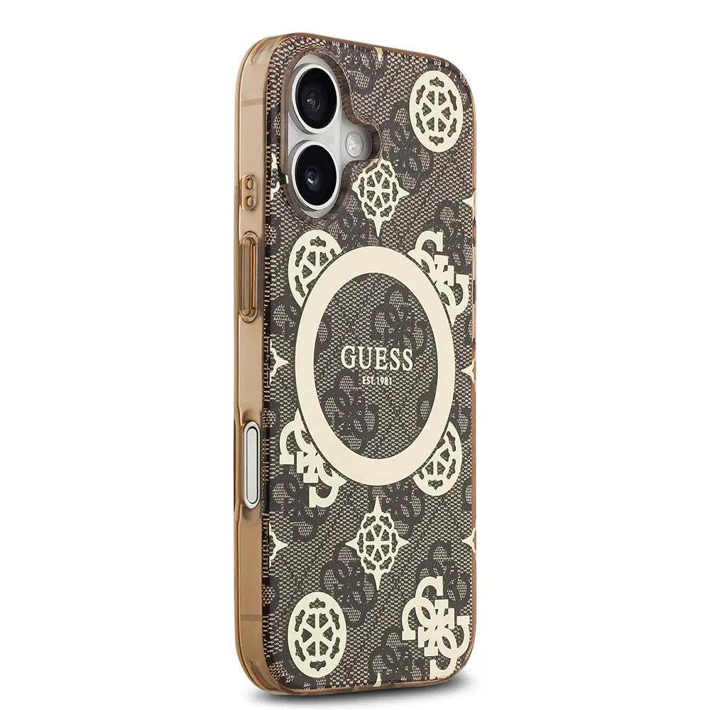 Apple iPhone 17 Kılıf Guess Orjinal Lisanslı M-safe Şarj Özellikli IML Peony ve 4G Desenli Klasik Logolu Kapak