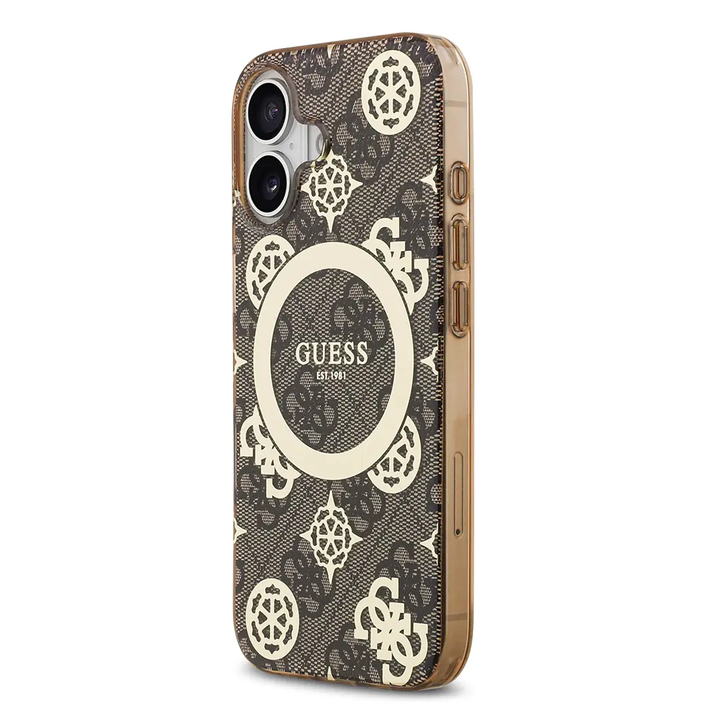 Apple iPhone 17 Kılıf Guess Orjinal Lisanslı M-safe Şarj Özellikli IML Peony ve 4G Desenli Klasik Logolu Kapak