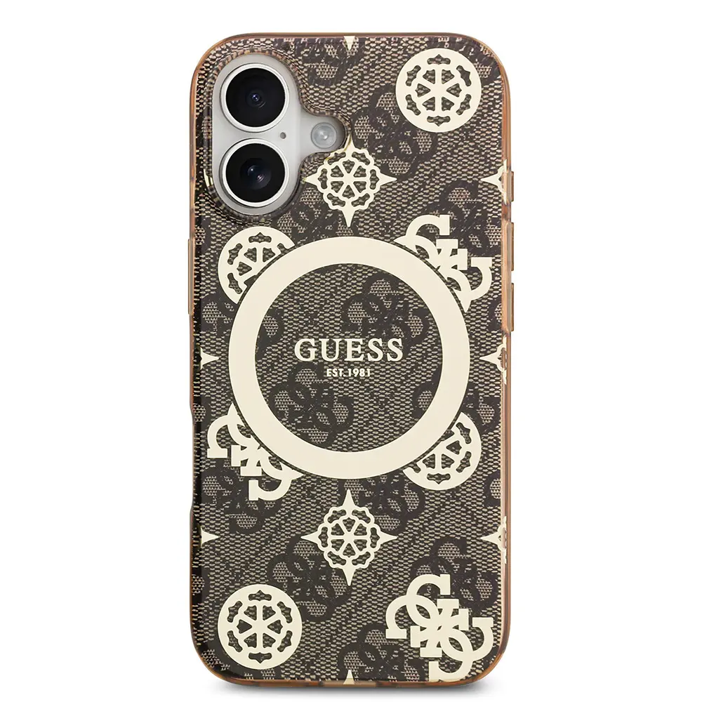 Apple iPhone 17 Kılıf Guess Orjinal Lisanslı M-safe Şarj Özellikli IML Peony ve 4G Desenli Klasik Logolu Kapak