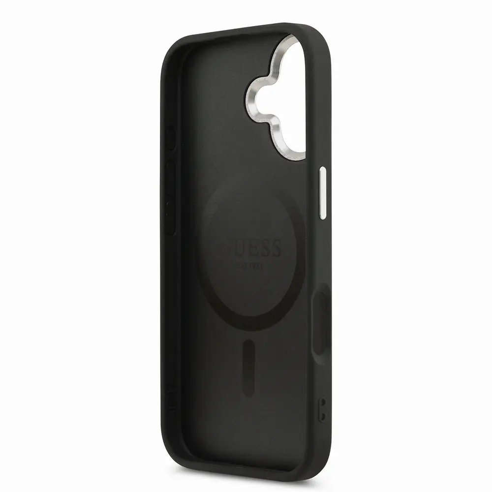 Apple iPhone 17 Kılıf Guess Orjinal Lisanslı M-safe Şarj Özellikli PU Deri Metal Kamera Çerçeveli Üçgen Logolu Kapak