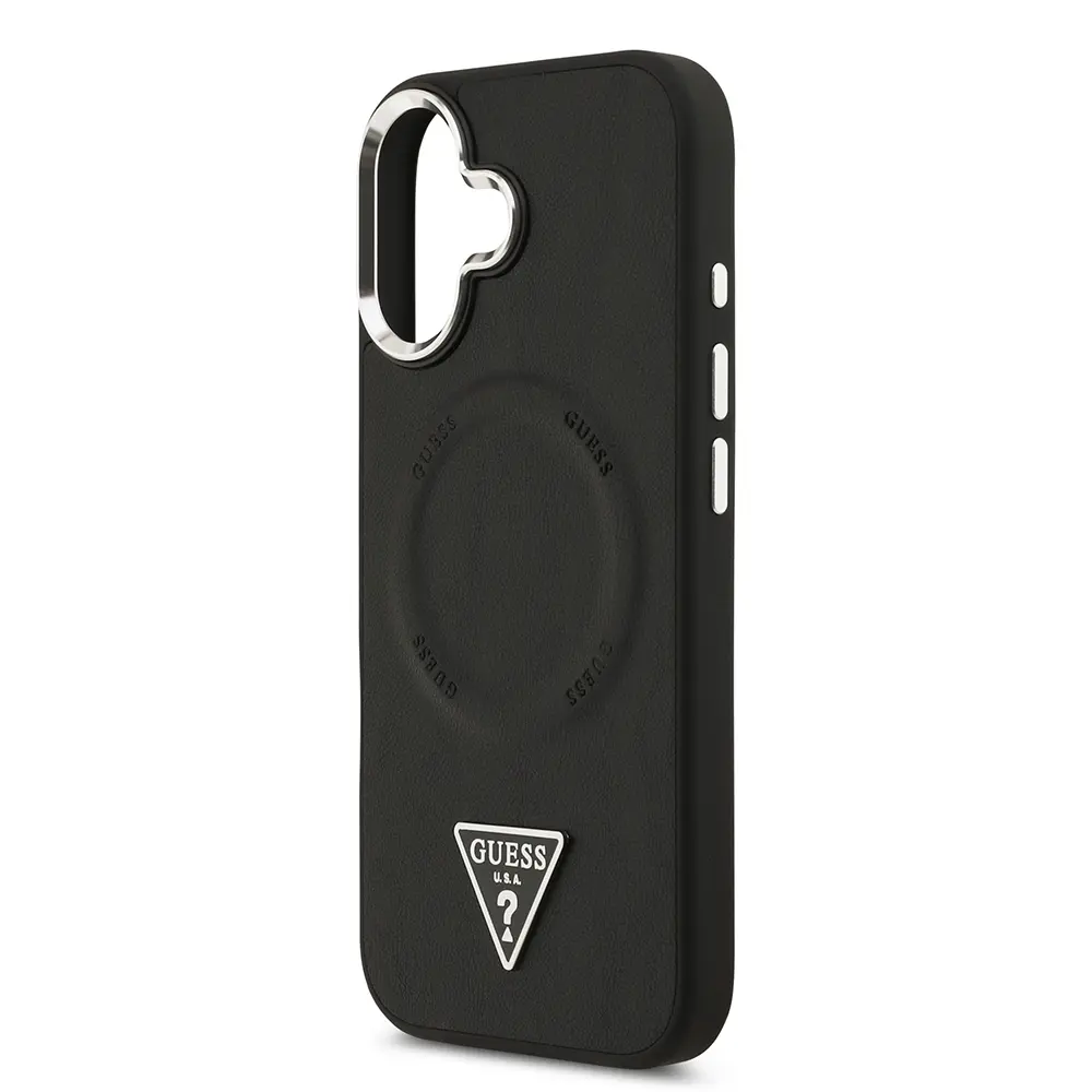 Apple iPhone 17 Kılıf Guess Orjinal Lisanslı M-safe Şarj Özellikli PU Deri Metal Kamera Çerçeveli Üçgen Logolu Kapak