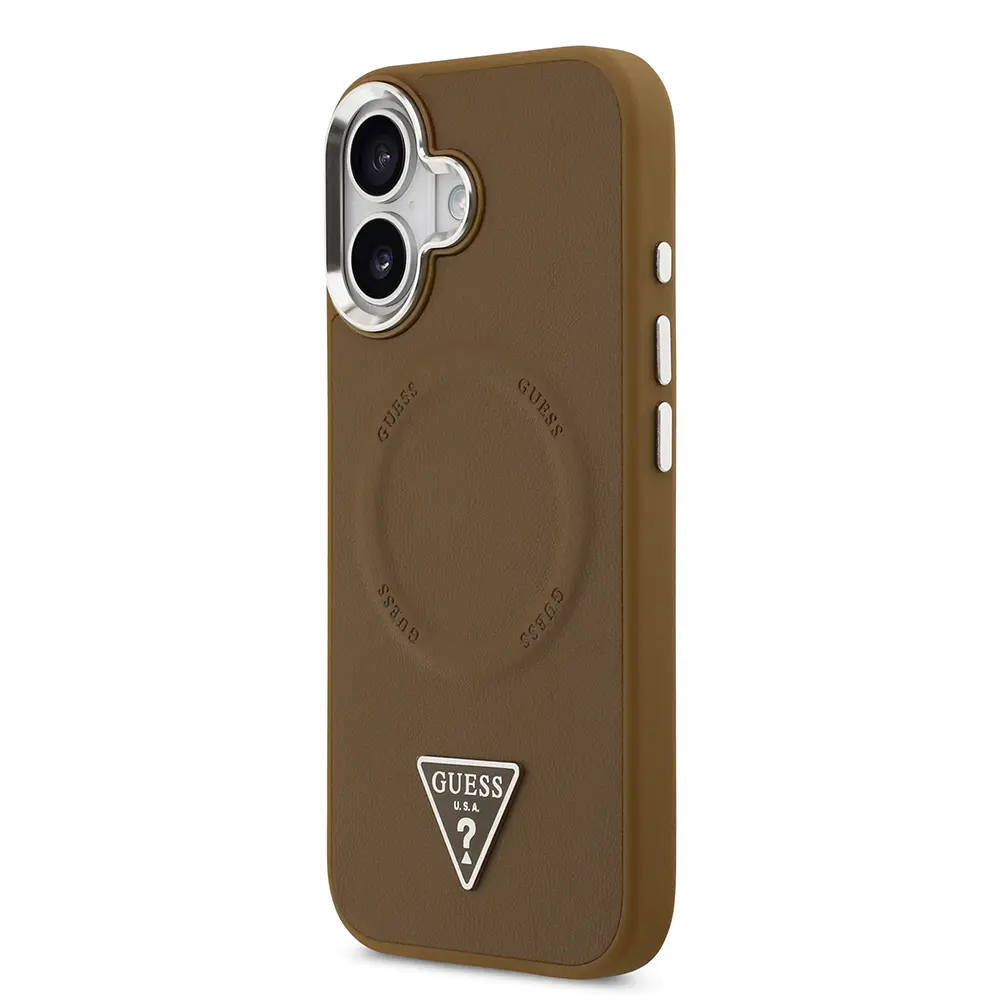 Apple iPhone 17 Kılıf Guess Orjinal Lisanslı M-safe Şarj Özellikli PU Deri Metal Kamera Çerçeveli Üçgen Logolu Kapak