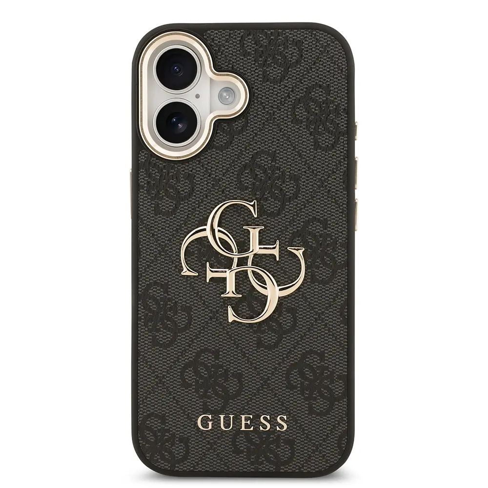 iPhone 17 Gold Metal Kamera Çerçeveli 4G Desenli Kılıf - Guess