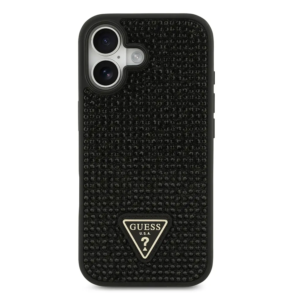 iPhone 17 Taşlı Arka Yüzey Üçgen Logolu Kılıf - Guess Lisanslı