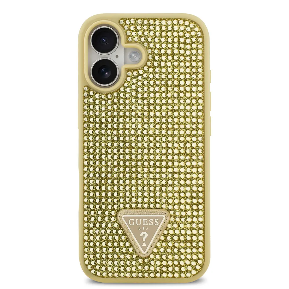 iPhone 17 Taşlı Arka Yüzey Üçgen Logolu Kılıf - Guess Lisanslı