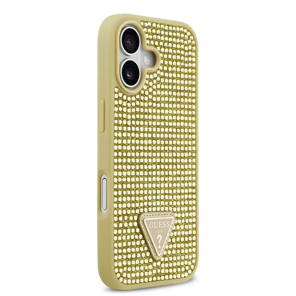 iPhone 17 Taşlı Arka Yüzey Üçgen Logolu Kılıf - Guess Lisanslı