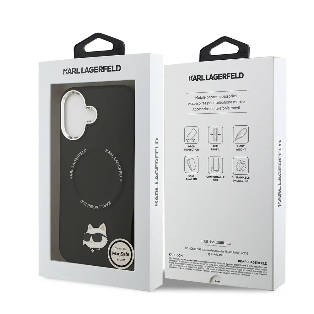 Apple iPhone 17 Kılıf Karl Lagerfeld Orjinal Lisanslı M-safe Şarj Özellikli Metal Kamera ve Buton Tasarımlı Choupette PU Deri Kapak